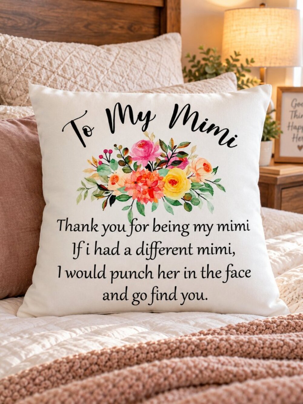 17x17 Mimi Grandma Floral Throw Pillow Cover Funny Gift